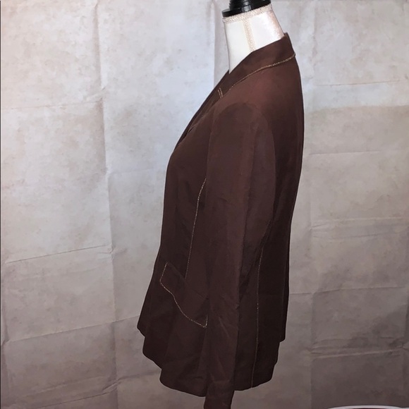 Kasper Chocolate Brown Jacket w/ Gold Stitching - Picture 8 of 12